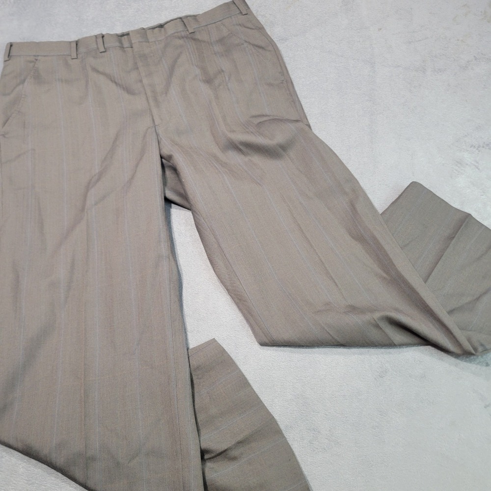 Mens Dress Pants 38x29 Brown Pinstripe Herringbone Classic Professional Trousers